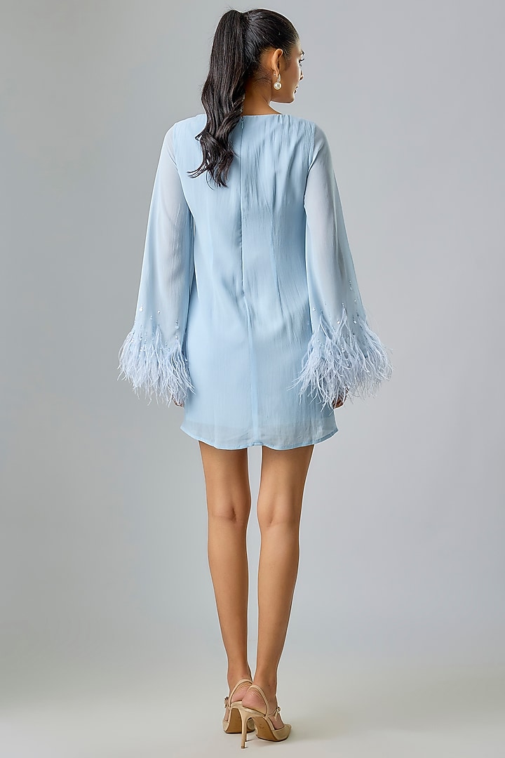 Powder Blue Viscose Embellished Shift Party Wear Dress by Sharnita Nandwana at Pernia's Pop Up Shop