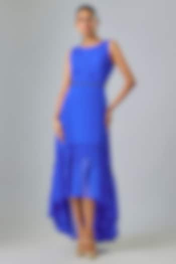 Blue Cupro Beaded High-Low Party Wear Dress by Sharnita Nandwana at Pernia's Pop Up Shop