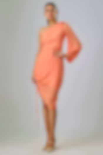 Peach Viscose One-Shoulder Ruched Party Wear Dress by Sharnita Nandwana at Pernia's Pop Up Shop