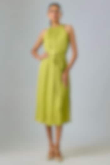 Green Viscose & Cupro Embellished Gathered Shift Party Wear Dress by Sharnita Nandwana at Pernia's Pop Up Shop