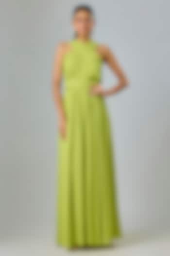 Green Viscose & Cupro Hand Draped Engagement Gown by Sharnita Nandwana at Pernia's Pop Up Shop