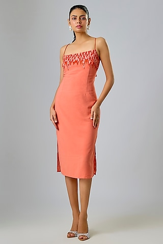 Pink Cupro Strappy Midi Dress by Sharnita Nandwana
