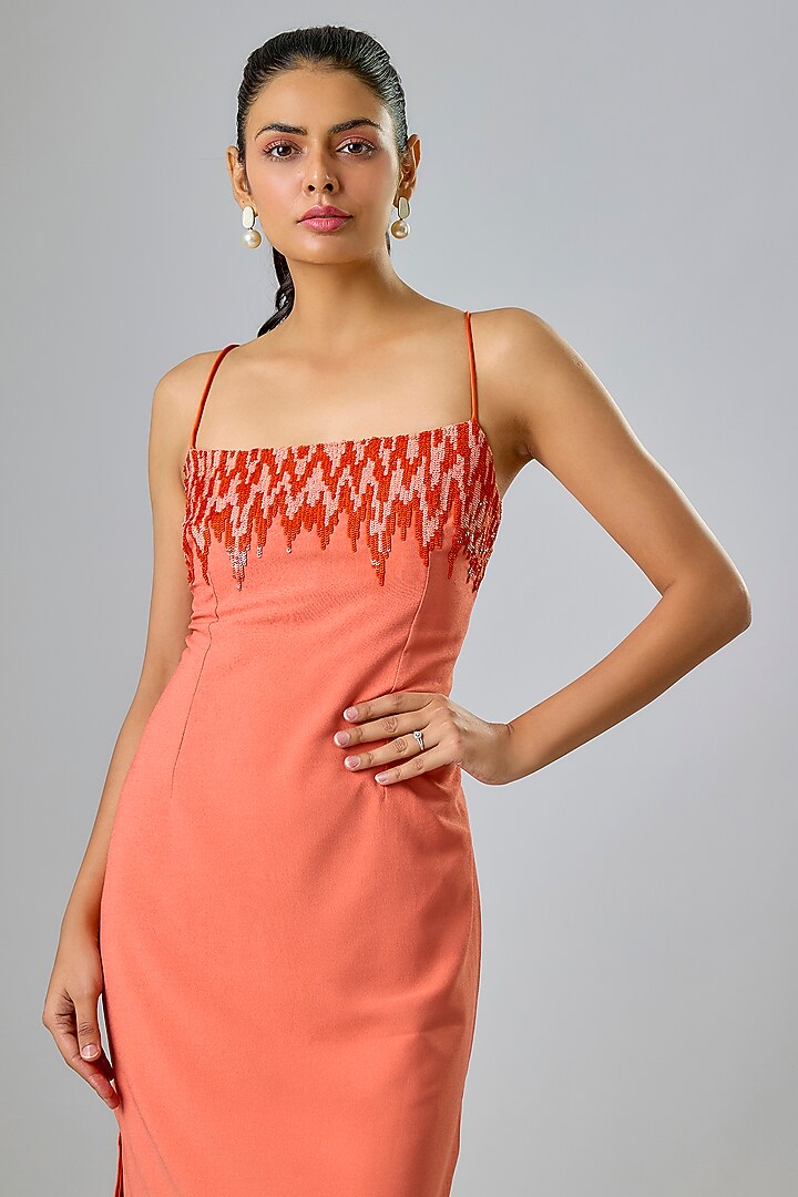 Pink Cupro Strappy Midi Party Wear Dress by Sharnita Nandwana at Pernia's Pop Up Shop