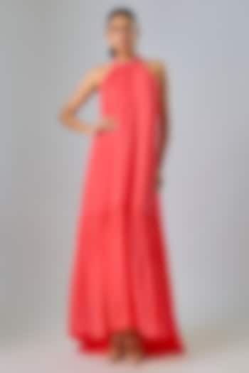 Pink Cupro Hand Embellished High-Low Maxi Party Wear Dress by Sharnita Nandwana at Pernia's Pop Up Shop