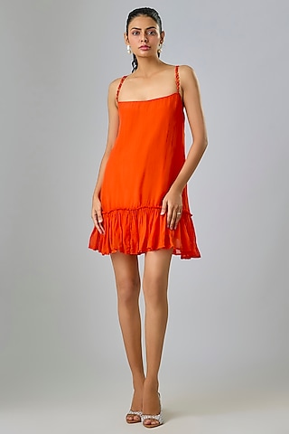 Orange Cupro Beaded Strappy Mini Dress by Sharnita Nandwana