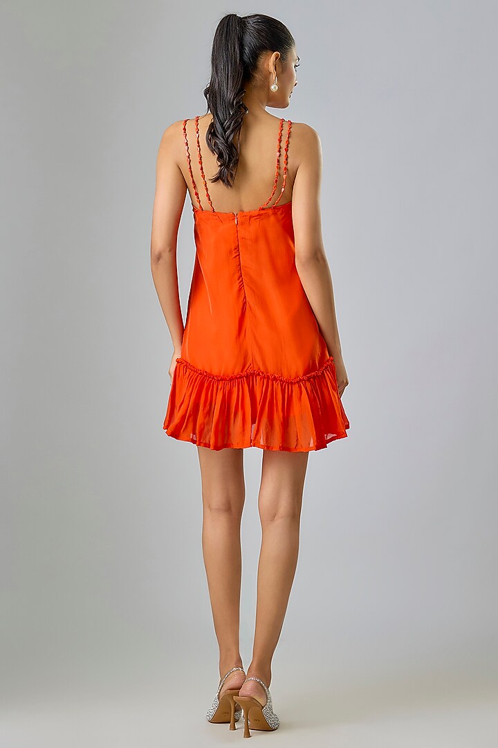 Orange Cupro Beaded Strappy Mini Cocktail Dress by Sharnita Nandwana at Pernia's Pop Up Shop