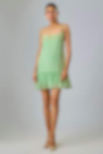 Green Cupro Sequins Embellished Mini Party Wear Dress by Sharnita Nandwana at Pernia's Pop Up Shop