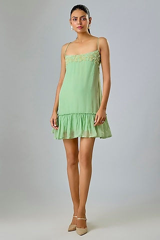 Green Cupro Sequins Embellished Mini Dress by Sharnita Nandwana