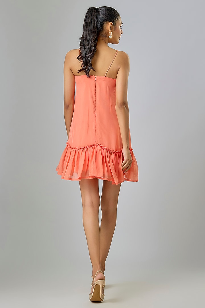 Peach Cupro Sequins Embellished Mini Party Wear Dress by Sharnita Nandwana at Pernia's Pop Up Shop
