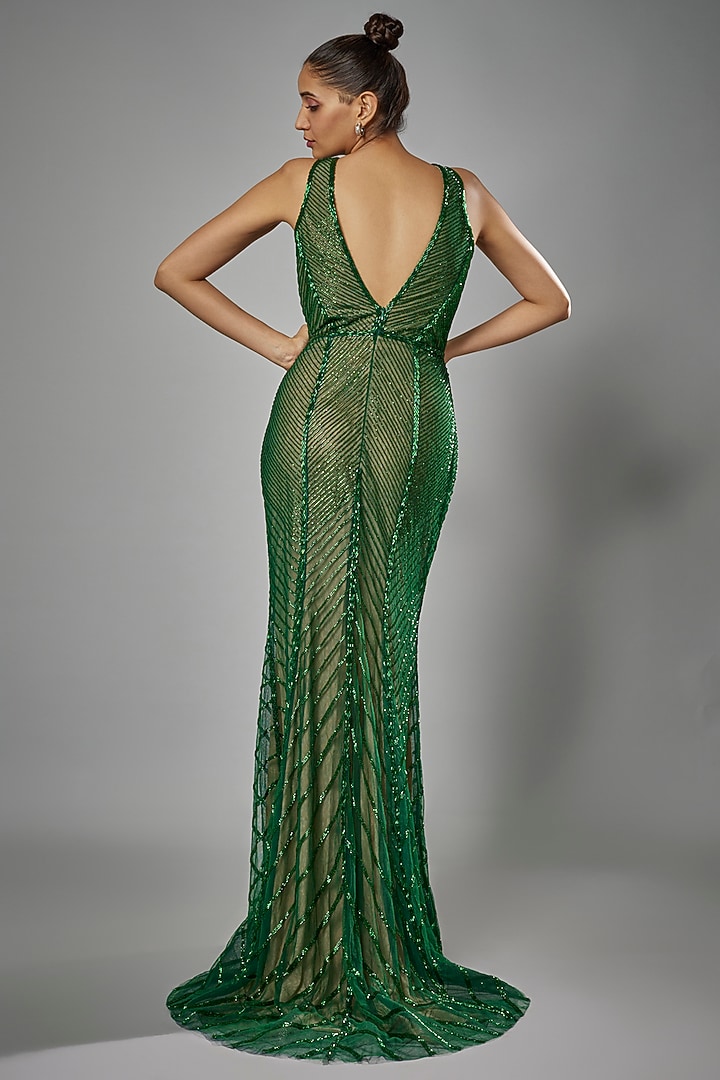 Green Tulle Mermaid Wedding Gown by Sharnita Nandwana at Pernia's Pop Up Shop