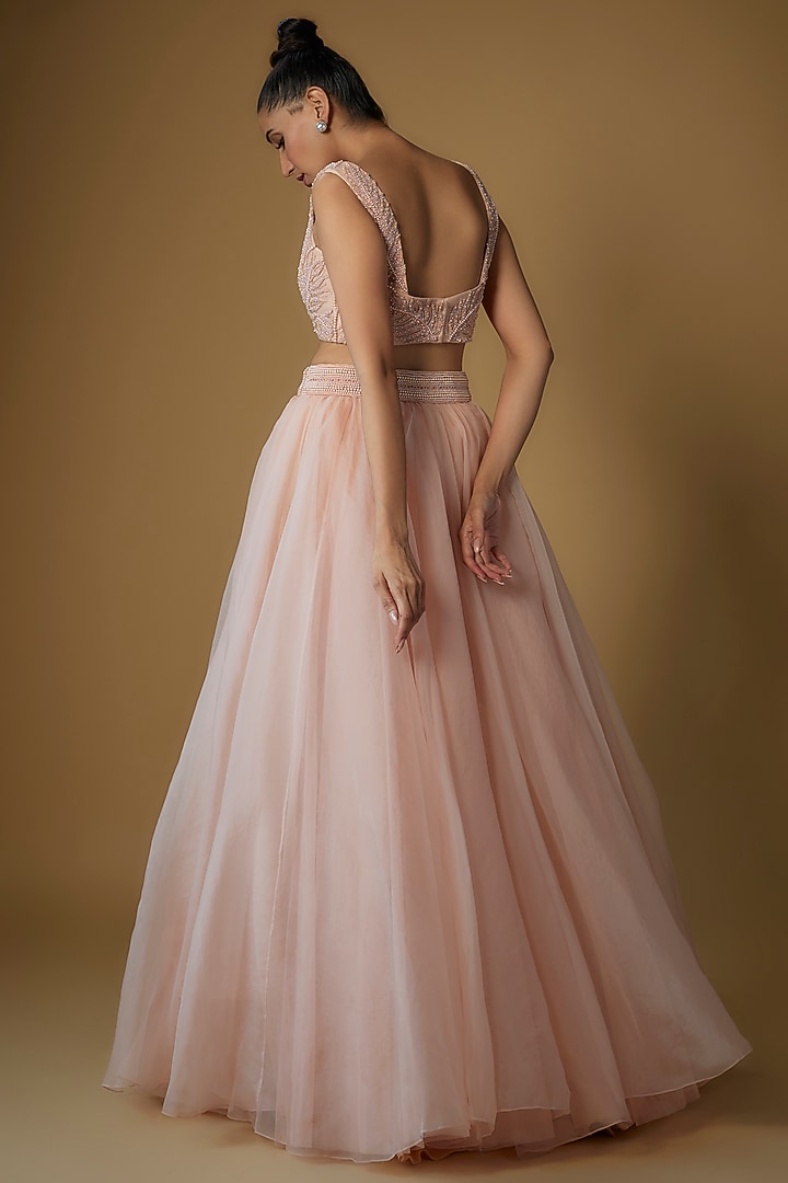 Pink Tulle & Silk Organza Embellished Skirt Set by Sharnita Nandwana at Pernia's Pop Up Shop