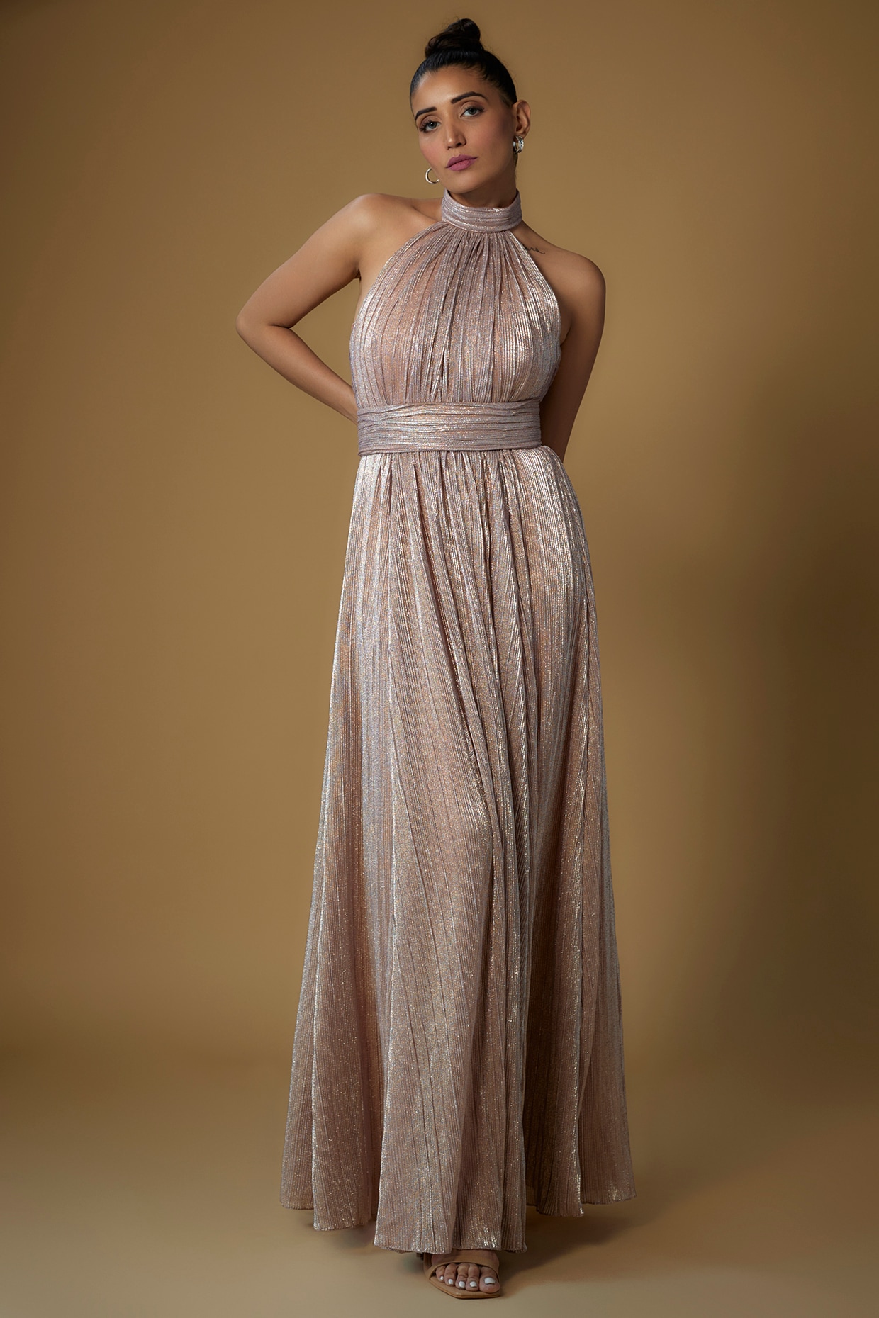 Buy Sunset Peach Indowestern Gown In Cotton Silk With Tiered Hem And Collar  Neckline KALKI Fashion India