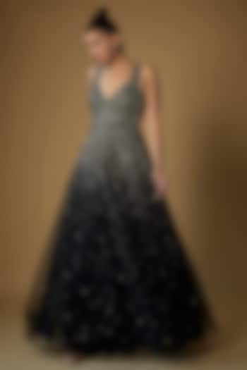 Black Tulle Embroidered Ball Gown by Sharnita Nandwana at Pernia's Pop Up Shop