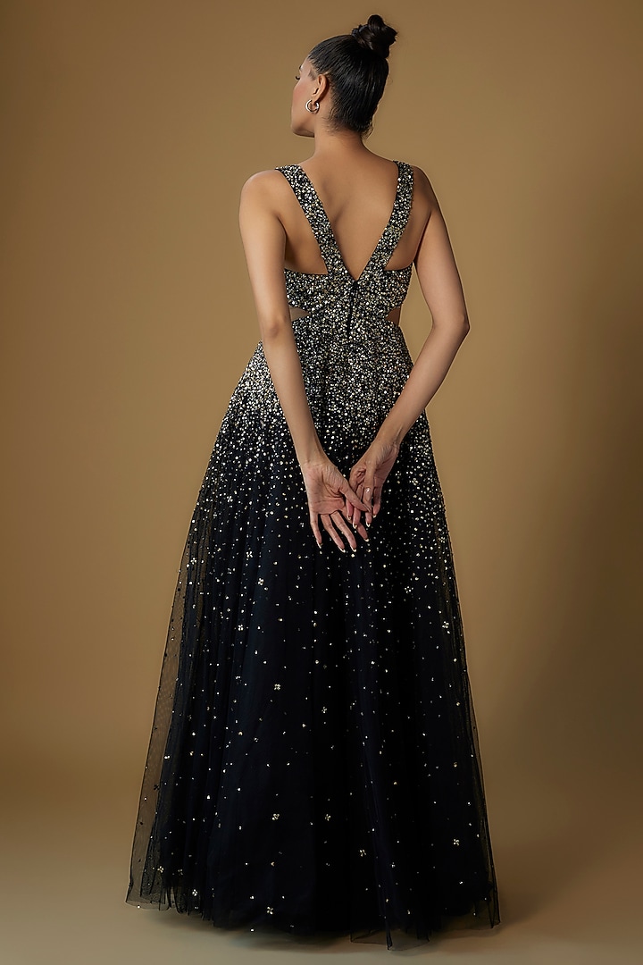 Black Tulle Embroidered Ball Bridal Gown by Sharnita Nandwana at Pernia's Pop Up Shop
