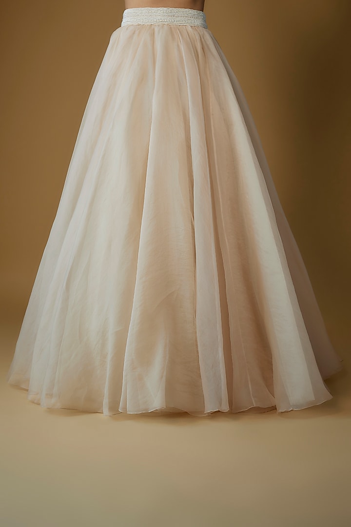Ivory Tulle & Silk Organza Embellished Skirt Set by Sharnita Nandwana at Pernia's Pop Up Shop