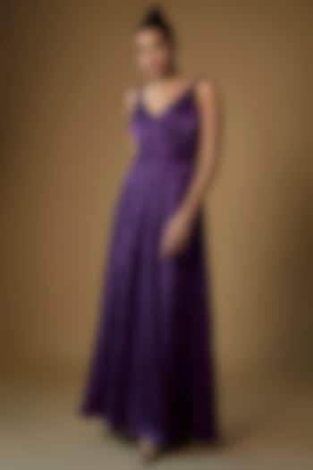 Purple Micro-Pleated Shimmer Gown by Sharnita Nandwana