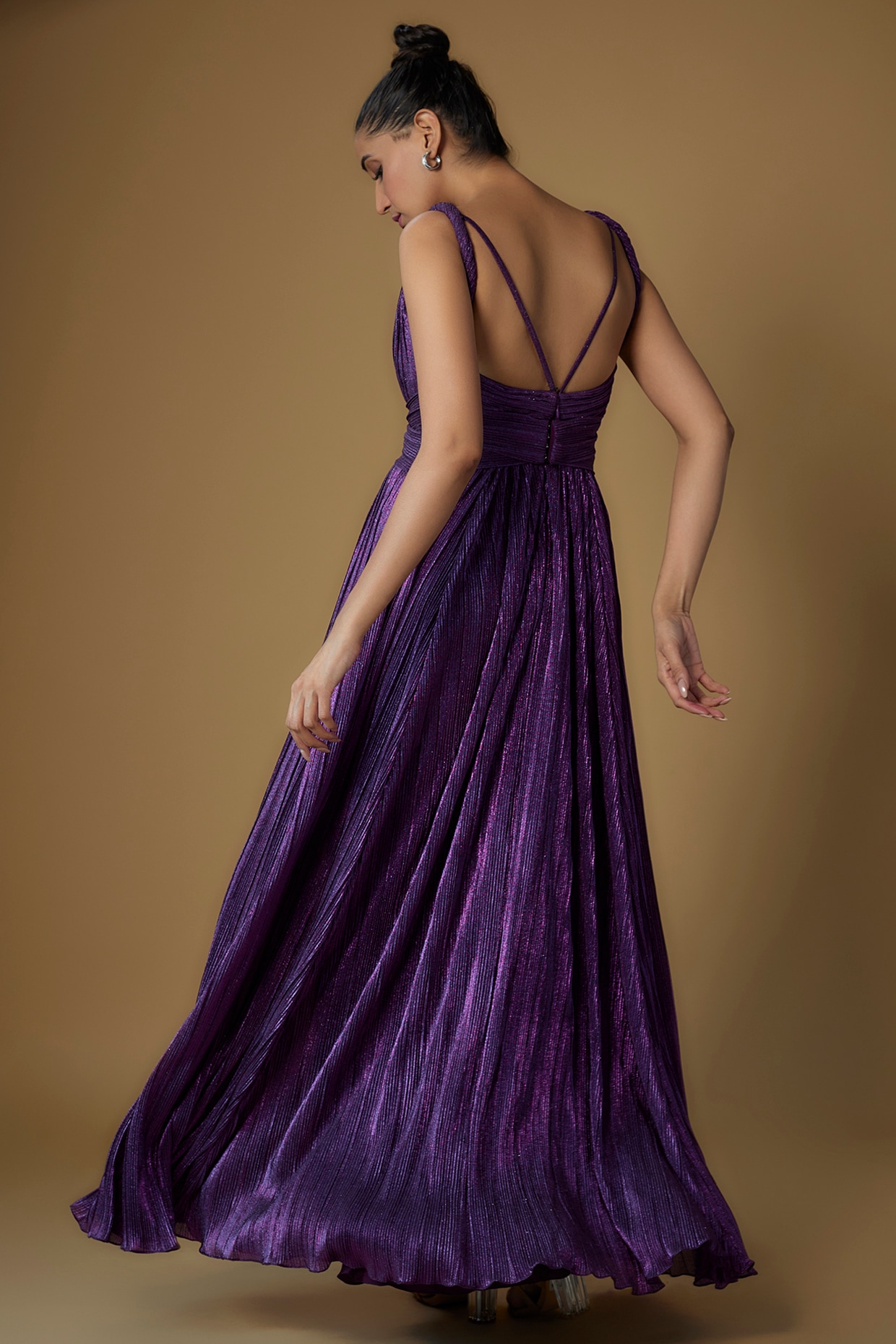 Purple Micro-Pleated Shimmer Gown by Sharnita Nandwana at Pernia's Pop Up  Shop 2025