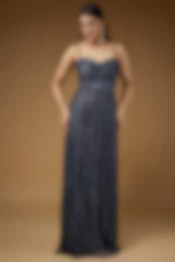 Blue Tulle Hand Embellished Bridal Gown by Sharnita Nandwana at Pernia's Pop Up Shop