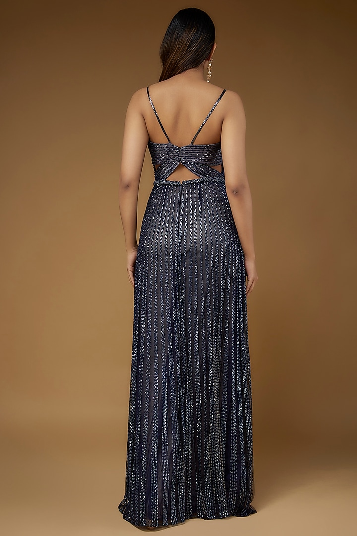 Blue Tulle Hand Embellished Bridal Gown by Sharnita Nandwana at Pernia's Pop Up Shop