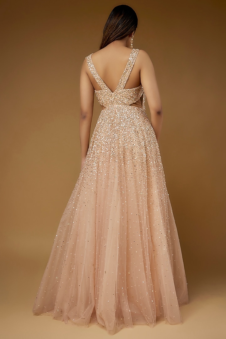 Pink Tulle Hand Embroidered Bridal Gown by Sharnita Nandwana at Pernia's Pop Up Shop