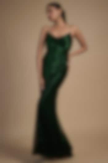 Green Tulle Beads Hand Embroidered Gown by Sharnita Nandwana