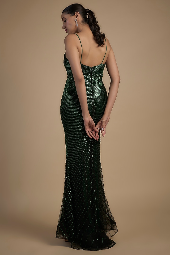 Green Tulle Beads Hand Embroidered Wedding Gown by Sharnita Nandwana at Pernia's Pop Up Shop