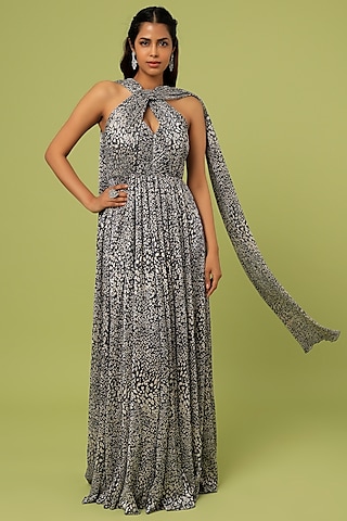 Black & White Printed Gown by Sharnita Nandwana