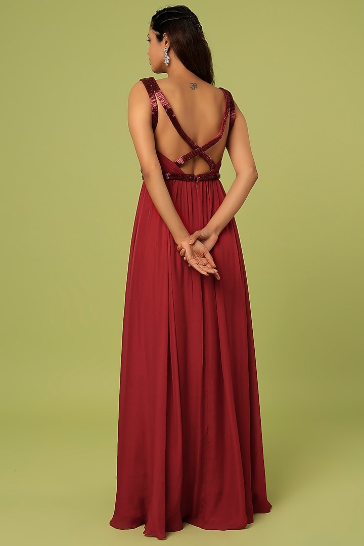 Red Silk Gown by Sharnita Nandwana at Pernia's Pop Up Shop
