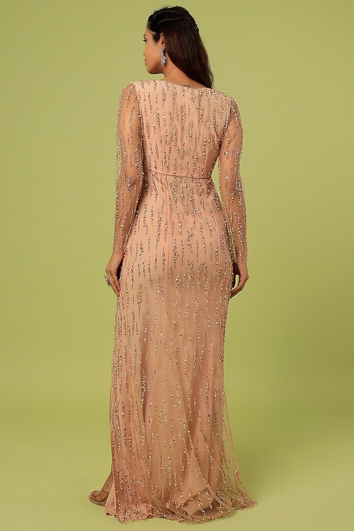 Peach Embroidered Gown by Sharnita Nandwana at Pernia's Pop Up Shop