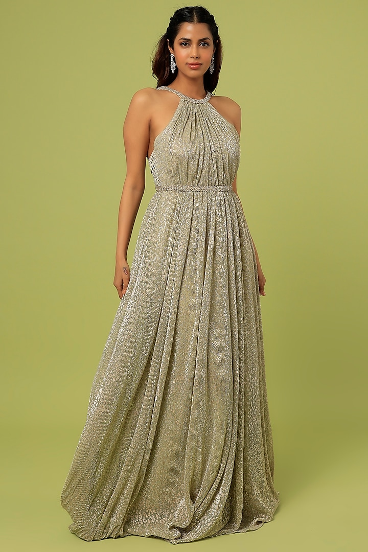 Pistachio Embroidered Gown by Sharnita Nandwana