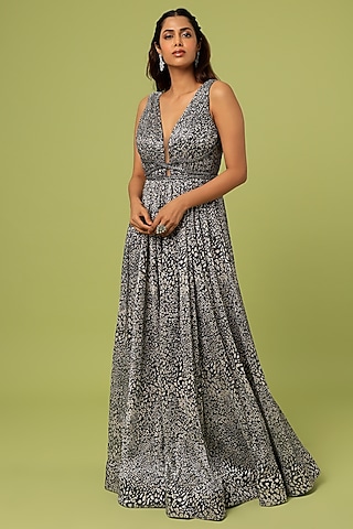 Black Printed Gown by Sharnita Nandwana