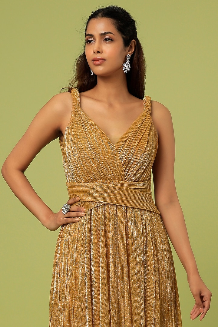 Yellow Shimmered Gown by Sharnita Nandwana at Pernia's Pop Up Shop
