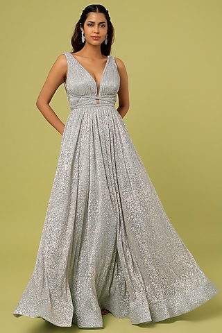 Pistachio Embellished Gown by Sharnita Nandwana