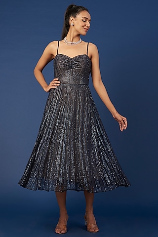 Navy Blue Embellished Midi Dress by Sharnita Nandwana