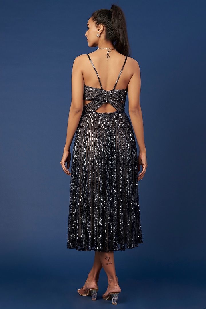 Navy Blue Embellished Midi Party Wear Dress by Sharnita Nandwana at Pernia's Pop Up Shop