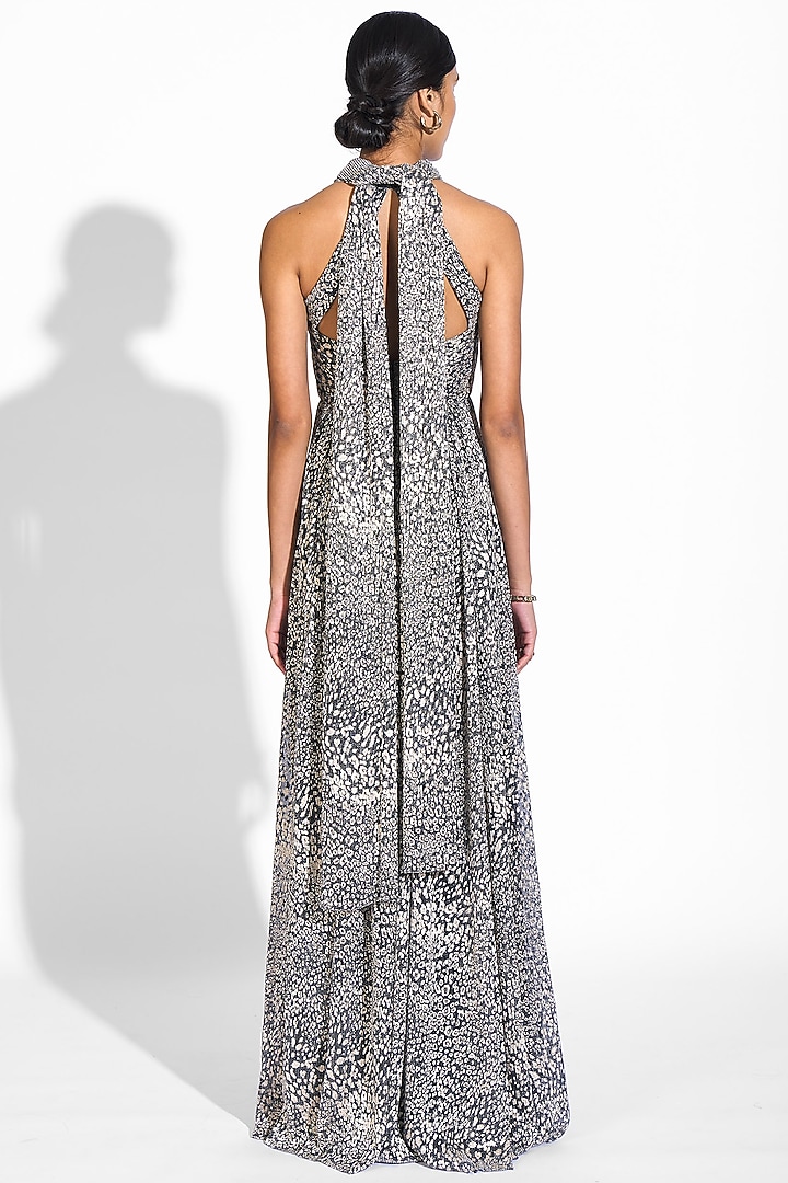 Charcoal Printed Lame Gown by Sharnita Nandwana at Pernia's Pop Up Shop