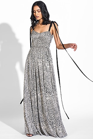 Charcoal Printed Gown by Sharnita Nandwana