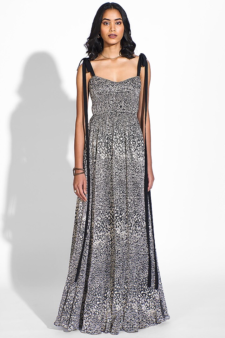 Charcoal Printed Gown by Sharnita Nandwana at Pernia's Pop Up Shop