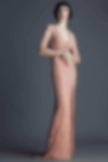 Dusty Rose Embroidered Tulle Gown by Sharnita Nandwana at Pernia's Pop Up Shop