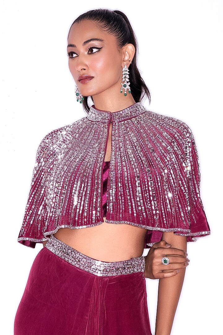 Ruby Red Crepe Hand Embroidered Skirt Set by Shian at Pernia's Pop Up Shop