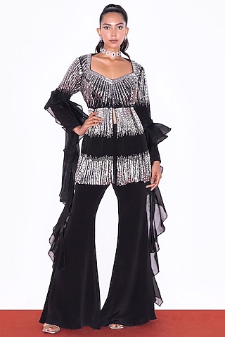 Black Crepe Sharara Set by Shian