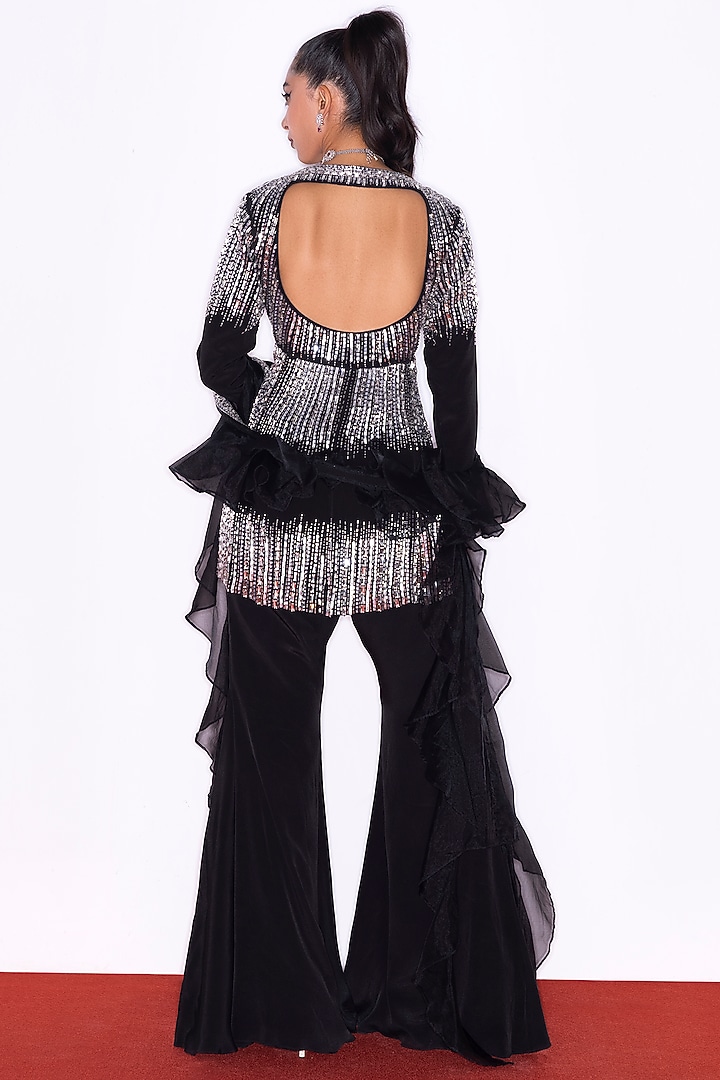 Black Crepe Bridal Sharara Set by Shian at Pernia's Pop Up Shop