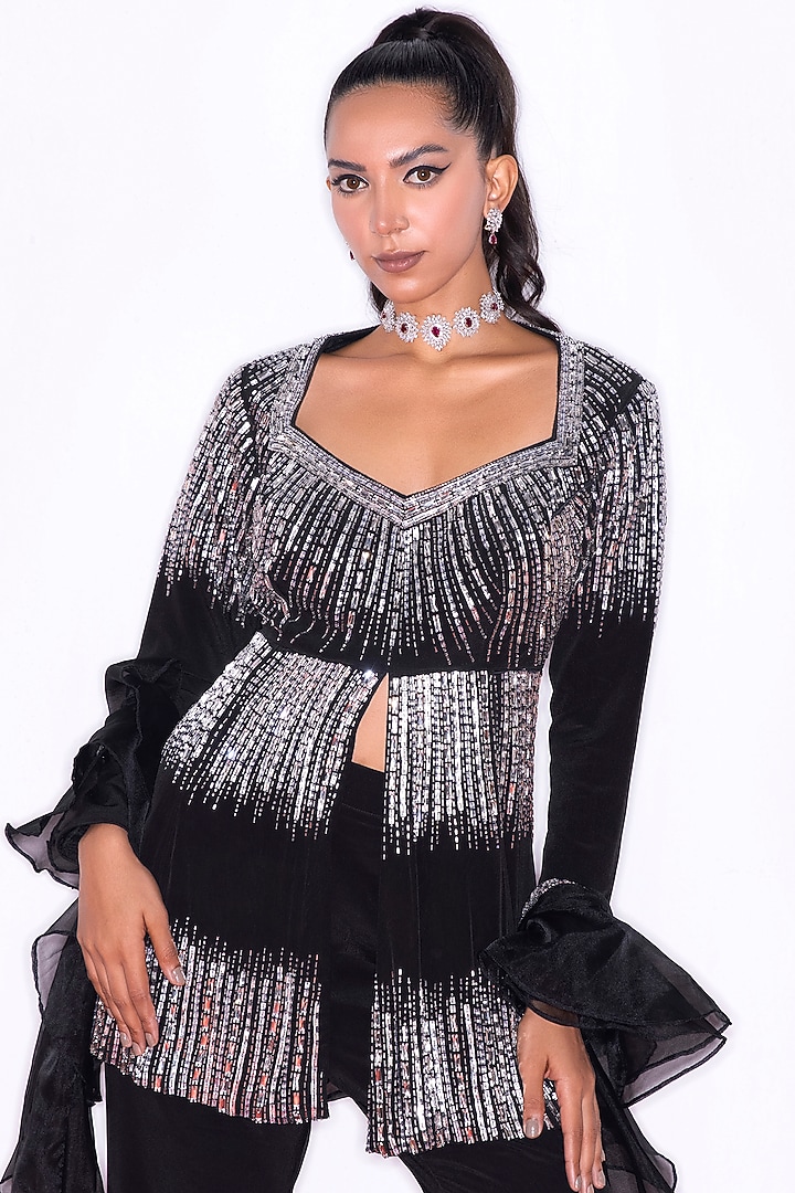 Black Crepe Bridal Sharara Set by Shian at Pernia's Pop Up Shop