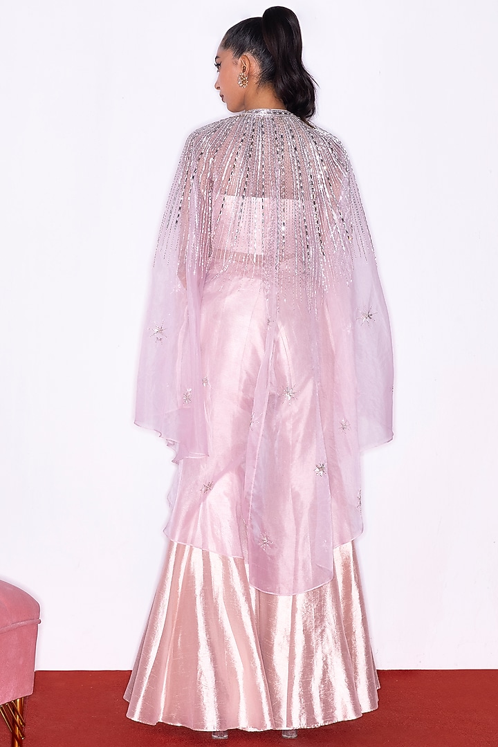 Blush Pink Organza Hand Embroidered Cape Set by Shian at Pernia's Pop Up Shop