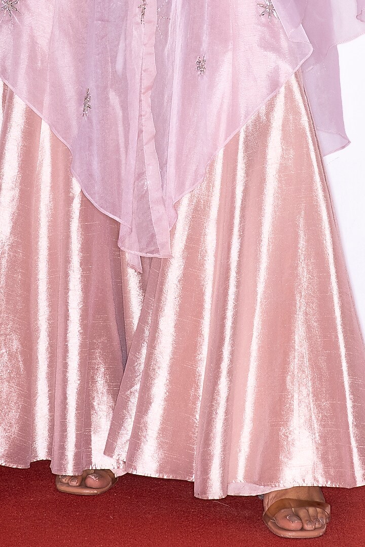 Blush Pink Organza Hand Embroidered Cape Set by Shian at Pernia's Pop Up Shop