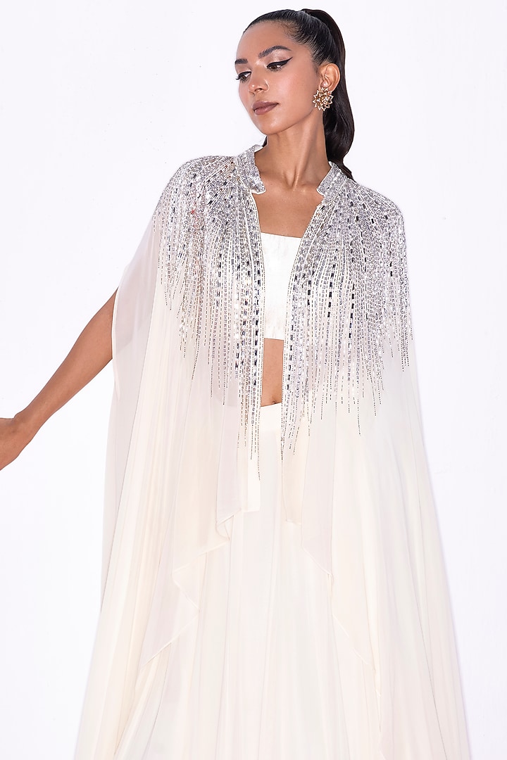 Ivory Georgette Wedding Lehenga Set by Shian at Pernia's Pop Up Shop