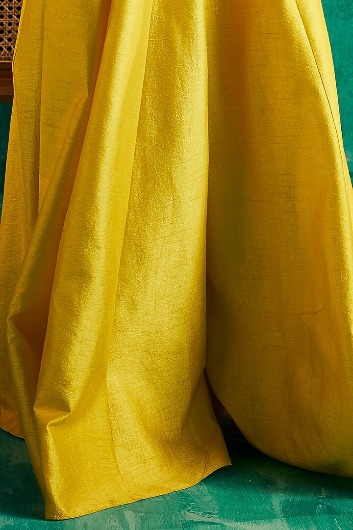Yellow Georgette & Silk Dupion Hand Embroidered Cape Set by Shian at Pernia's Pop Up Shop