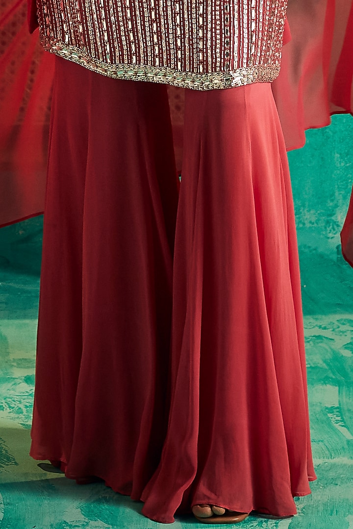 Hot Pink Georgette Crystal Embellished Cape Set by Shian at Pernia's Pop Up Shop