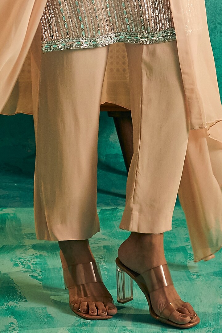 Peach Crepe & Georgette Hand Embellished Cape Set by Shian at Pernia's Pop Up Shop