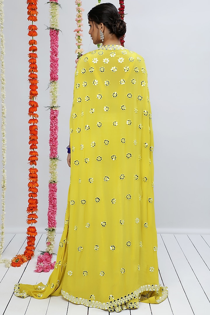Yellow Crepe & Silk Dupion Pearl Embellished Wedding Sharara Set by Shian at Pernia's Pop Up Shop